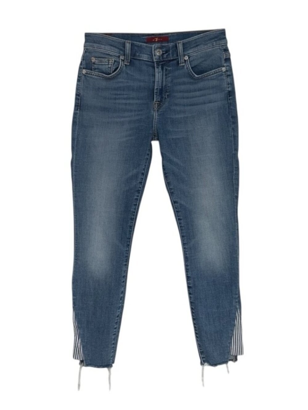 7 For All Mankind Women’s Jeans Size 27 Medium Blue Stretch Raw Hem‎ Side Slit